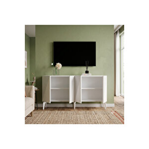 Ka1541b - Medi̇sh Konsol, Tv Sehpasi, Çok Amaçli Dolap Ve Kahve Köşesi̇ 150cm Beyaz 64081
