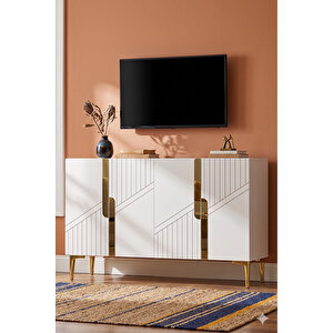 Ka1228bg - Meba Konsol, Tv Sehpasi, Çok Amaçli Dolap Ve Kahve Köşesi̇ 120cm Beyaz-gold 64192