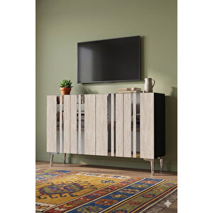 Ka1230ats - Sofi̇a Konsol, Tv Sehpasi, Çok Amaçli Dolap Ve Kahve Köşesi̇ 120cm Antrasi̇t-traverten-si̇lver Capp-Silver