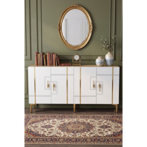 Ka1542dbg - İlay Konsol, Tv Sehpasi, Çok Amaçli Dolap Ve Kahve Köşesi̇ 150cm Safi̇rmeşe-beyaz-gold Safirmeşe-Beyaz-Gold