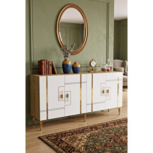 Ka1542dbg - İlay Konsol, Tv Sehpasi, Çok Amaçli Dolap Ve Kahve Köşesi̇ 150cm Safi̇rmeşe-beyaz-gold Safirmeşe-Beyaz-Gold