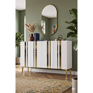 Ka1230bg - Sofi̇a Konsol, Tv Sehpasi, Çok Amaçli Dolap Ve Kahve Köşesi̇ 120cm Beyaz-gold 64192