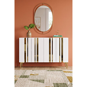 Ka1230bg - Sofi̇a Konsol, Tv Sehpasi, Çok Amaçli Dolap Ve Kahve Köşesi̇ 120cm Beyaz-gold 64192