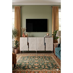 Ka1528bts - Meba Konsol, Tv Sehpasi, Çok Amaçli Dolap Ve Kahve Köşesi̇ 150cm Beyaz-traverten-si̇lver Beyaz-Traverten-Silver