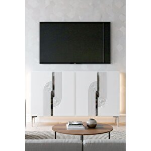 Ka1208bs - Dünya Konsol, Tv Sehpasi, Çok Amaçli Dolap Ve Kahve Köşesi̇ 120cm Beyaz-si̇lver 64081