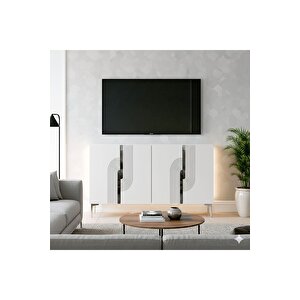 Ka1208bs - Dünya Konsol, Tv Sehpasi, Çok Amaçli Dolap Ve Kahve Köşesi̇ 120cm Beyaz-si̇lver 64081