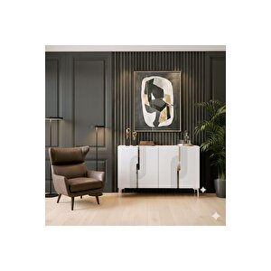 Ka1208bs - Dünya Konsol, Tv Sehpasi, Çok Amaçli Dolap Ve Kahve Köşesi̇ 120cm Beyaz-si̇lver 64081