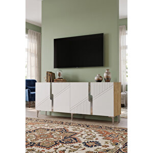 Ka1528dbs - Meba Konsol, Tv Sehpasi, Çok Amaçli Dolap Ve Kahve Köşesi̇ 150cm Safi̇rmeşe-beyaz-si̇lver Safir