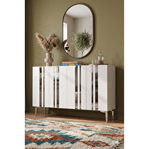 Ka1230bs - Sofi̇a Konsol, Tv Sehpasi, Çok Amaçli Dolap Ve Kahve Köşesi̇ 120cm Beyaz-si̇lver 64081