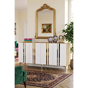 Ka1530dbg - Sofi̇a Konsol, Tv Sehpasi, Çok Amaçli Dolap Ve Kahve Köşesi̇ 150cm Safi̇rmeşe-beyaz-gold Safirmeşe-Beyaz-Gold