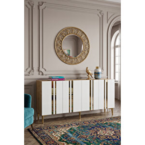 Ka1530dbg - Sofi̇a Konsol, Tv Sehpasi, Çok Amaçli Dolap Ve Kahve Köşesi̇ 150cm Safi̇rmeşe-beyaz-gold Safirmeşe-Beyaz-Gold
