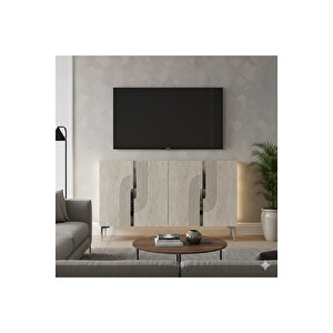Ka1208bts - Dünya Konsol, Tv Sehpasi, Çok Amaçli Dolap Ve Kahve Köşesi̇ 120cm Beyaz-traverten-si̇lver Beyaz-Traverten-Silver