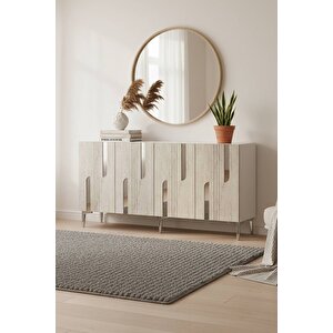 Ka1531bts - İlhani̇ye Konsol, Tv Sehpasi, Çok Amaçli Dolap Ve Kahve Köşesi̇ 150cm Beyaz-traverten-si̇lver Beyaz-Traverten-Silver