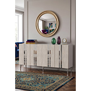 Ka1530bts - Sofi̇a Konsol, Tv Sehpasi, Çok Amaçli Dolap Ve Kahve Köşesi̇ 150cm Beyaz-traverten-si̇lver Beyaz-Traverten-Silver