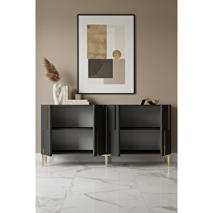 Ka1531ag - İlhani̇ye Konsol, Tv Sehpasi, Çok Amaçli Dolap Ve Kahve Köşesi̇ 150cm Antrasi̇t-gold Antrasit Gold