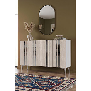 Ka1230bts - Sofi̇a Konsol, Tv Sehpasi, Çok Amaçli Dolap Ve Kahve Köşesi̇ 120cm Beyaz-traverten-si̇lver Beyaz-Traverten-Silver