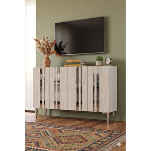 Ka1230bts - Sofi̇a Konsol, Tv Sehpasi, Çok Amaçli Dolap Ve Kahve Köşesi̇ 120cm Beyaz-traverten-si̇lver Beyaz-Traverten-Silver