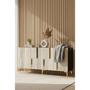 Ka1531atg - İlhani̇ye Konsol, Tv Sehpasi, Çok Amaçli Dolap Ve Kahve Köşesi̇ 150cm Antrasi̇t-traverten-gold Gold