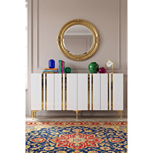 Ka1530bg - Sofi̇a Konsol, Tv Sehpasi, Çok Amaçli Dolap Ve Kahve Köşesi̇ 150cm Beyaz-gold Gold 04