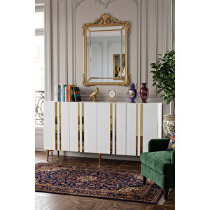 Ka1530bg - Sofi̇a Konsol, Tv Sehpasi, Çok Amaçli Dolap Ve Kahve Köşesi̇ 150cm Beyaz-gold Gold 04
