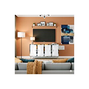 Ka1207bs - Kerem Konsol, Tv Sehpasi, Çok Amaçli Dolap Ve Kahve Köşesi̇ 120cm Beyaz-si̇lver 64081