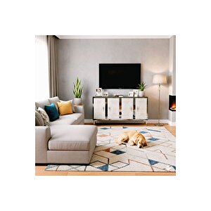 Ka1207bs - Kerem Konsol, Tv Sehpasi, Çok Amaçli Dolap Ve Kahve Köşesi̇ 120cm Beyaz-si̇lver 64081