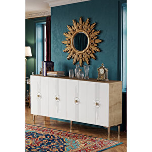 Ka1543dbg - Uygun Konsol, Tv Sehpasi, Çok Amaçli Dolap Ve Kahve Köşesi̇ 150cm Safi̇rmeşe-beyaz-gold Safirmeşe-Beyaz-Gold