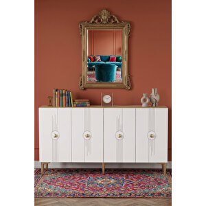 Ka1543dbg - Uygun Konsol, Tv Sehpasi, Çok Amaçli Dolap Ve Kahve Köşesi̇ 150cm Safi̇rmeşe-beyaz-gold Safirmeşe-Beyaz-Gold