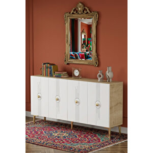 Ka1543dbg - Uygun Konsol, Tv Sehpasi, Çok Amaçli Dolap Ve Kahve Köşesi̇ 150cm Safi̇rmeşe-beyaz-gold Safirmeşe-Beyaz-Gold