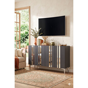 Ka1230as - Sofi̇a Konsol, Tv Sehpasi, Çok Amaçli Dolap Ve Kahve Köşesi̇ 120cm Antrasi̇t-si̇lver Silver