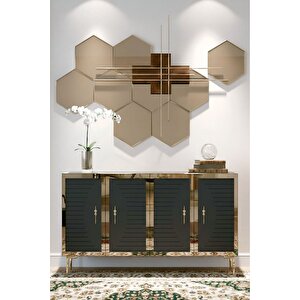 Ka1207ag - Kerem Konsol, Tv Sehpasi, Çok Amaçli Dolap Ve Kahve Köşesi̇ 120cm Antrasi̇t-gold Gold