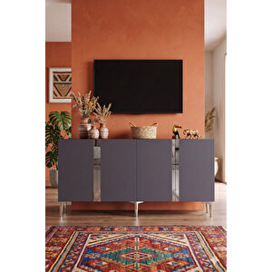 Ka1598as - Cherry Konsol, Tv Sehpasi, Çok Amaçli Dolap Ve Kahve Köşesi̇ 150cm Antrasi̇t-si̇lver Silver