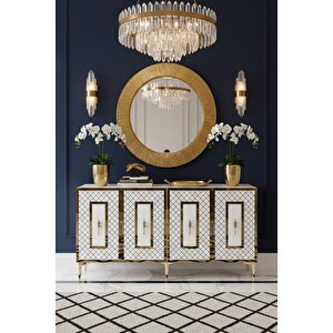 Ka1510bg - Duru Konsol, Tv Sehpasi, Çok Amaçli Dolap Ve Kahve Köşesi̇ 150cm Beyaz-gold Gold 04