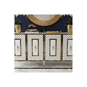 Ka1510bg - Duru Konsol, Tv Sehpasi, Çok Amaçli Dolap Ve Kahve Köşesi̇ 150cm Beyaz-gold Gold 04