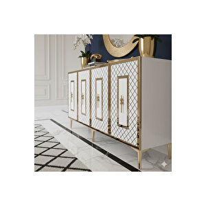 Ka1510bg - Duru Konsol, Tv Sehpasi, Çok Amaçli Dolap Ve Kahve Köşesi̇ 150cm Beyaz-gold Gold 04