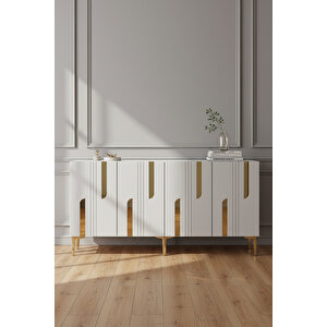 Ka1531bg - İlhani̇ye Konsol, Tv Sehpasi, Çok Amaçli Dolap Ve Kahve Köşesi̇ 150cm Beyaz-gold Gold 04