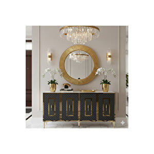 Ka1510bag - Duru Konsol, Tv Sehpasi, Çok Amaçli Dolap Ve Kahve Köşesi̇ 150cm Beyaz-antrasi̇t-gold Antrasit Gold