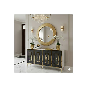 Ka1510bag - Duru Konsol, Tv Sehpasi, Çok Amaçli Dolap Ve Kahve Köşesi̇ 150cm Beyaz-antrasi̇t-gold Antrasit Gold