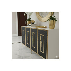 Ka1510bag - Duru Konsol, Tv Sehpasi, Çok Amaçli Dolap Ve Kahve Köşesi̇ 150cm Beyaz-antrasi̇t-gold Antrasit Gold