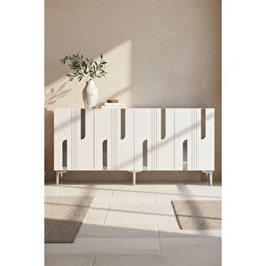 Ka1531bs - İlhani̇ye Konsol, Tv Sehpasi, Çok Amaçli Dolap Ve Kahve Köşesi̇ 150cm Beyaz-si̇lver Beyaz 03