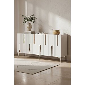 Ka1531bs - İlhani̇ye Konsol, Tv Sehpasi, Çok Amaçli Dolap Ve Kahve Köşesi̇ 150cm Beyaz-si̇lver Beyaz 03