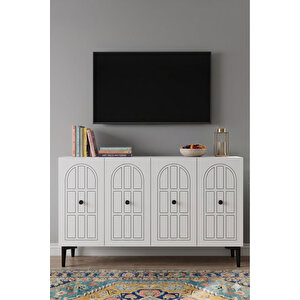 Ka1218b - Arona Konsol, Tv Sehpasi, Çok Amaçli Dolap Ve Kahve Köşesi̇ 120cm Beyaz Beyaz 03