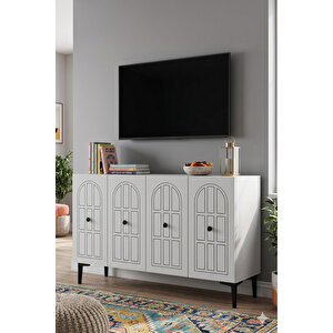 Ka1218b - Arona Konsol, Tv Sehpasi, Çok Amaçli Dolap Ve Kahve Köşesi̇ 120cm Beyaz Beyaz 03