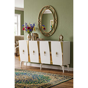 Ka1507bg - Başari Konsol, Tv Sehpasi, Çok Amaçli Dolap Ve Kahve Köşesi̇ 150cm Beyaz-gold Gold 04