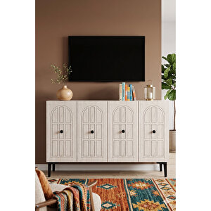 Ka1218bt - Arona Konsol, Tv Sehpasi, Çok Amaçli Dolap Ve Kahve Köşesi̇ 120cm Beyaz-traverten Beyaz-Traverten Mermer