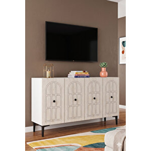 Ka1218bt - Arona Konsol, Tv Sehpasi, Çok Amaçli Dolap Ve Kahve Köşesi̇ 120cm Beyaz-traverten Beyaz-Traverten Mermer