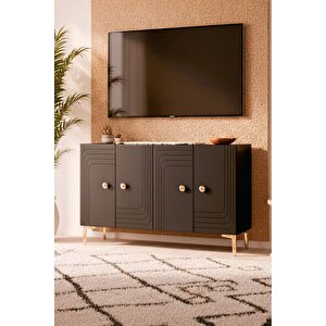Ka1209ag - Kanel Konsol ,tv Sehpasi , Çok Amaçli Dolap, Kahve Köşesi̇ 120cm Antrasi̇t-gold Gold