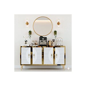 Ka1207bg - Kerem Konsol, Tv Sehpasi, Çok Amaçli Dolap Ve Kahve Köşesi̇ 120cm Beyaz-gold 64192