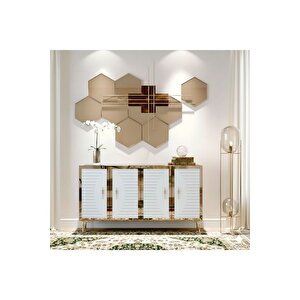 Ka1207bg - Kerem Konsol, Tv Sehpasi, Çok Amaçli Dolap Ve Kahve Köşesi̇ 120cm Beyaz-gold 64192