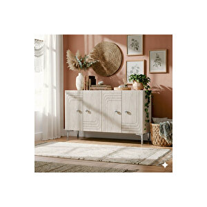 Ka1209bts - Kanel Konsol ,tv Sehpasi , Çok Amaçli Dolap, Kahve Köşesi̇ 120cm Beyaz-traverten-si̇lver Beyaz-Traverten-Silver